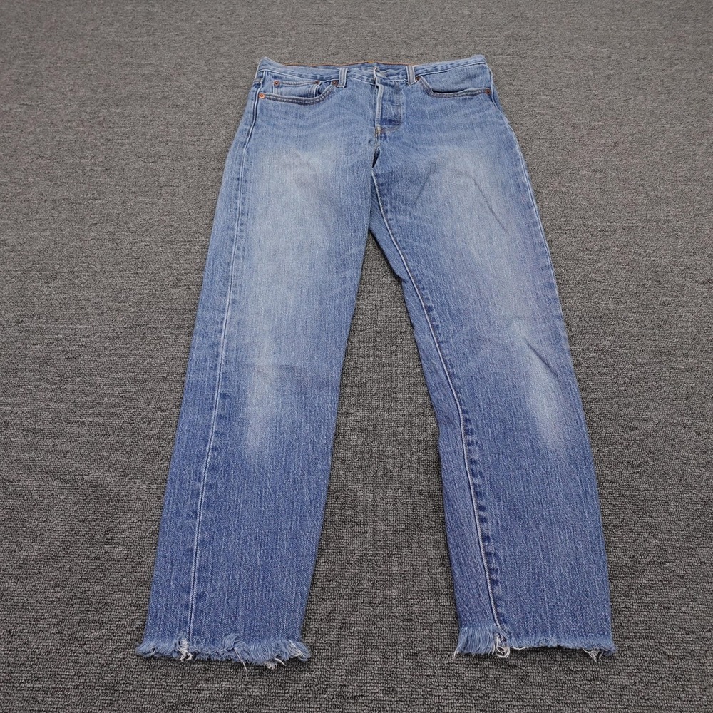 Levi's 501 Jeans Mens 30x30 Blue Wash Straight Button Fly Cone Denim Raw Hem
